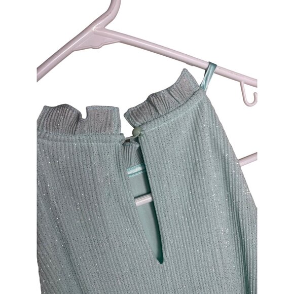 Xtraordinary Girls Size 16 Mint Green Glitter High-Neck A-Line Long Maxi Dress - Picture 6 of 10